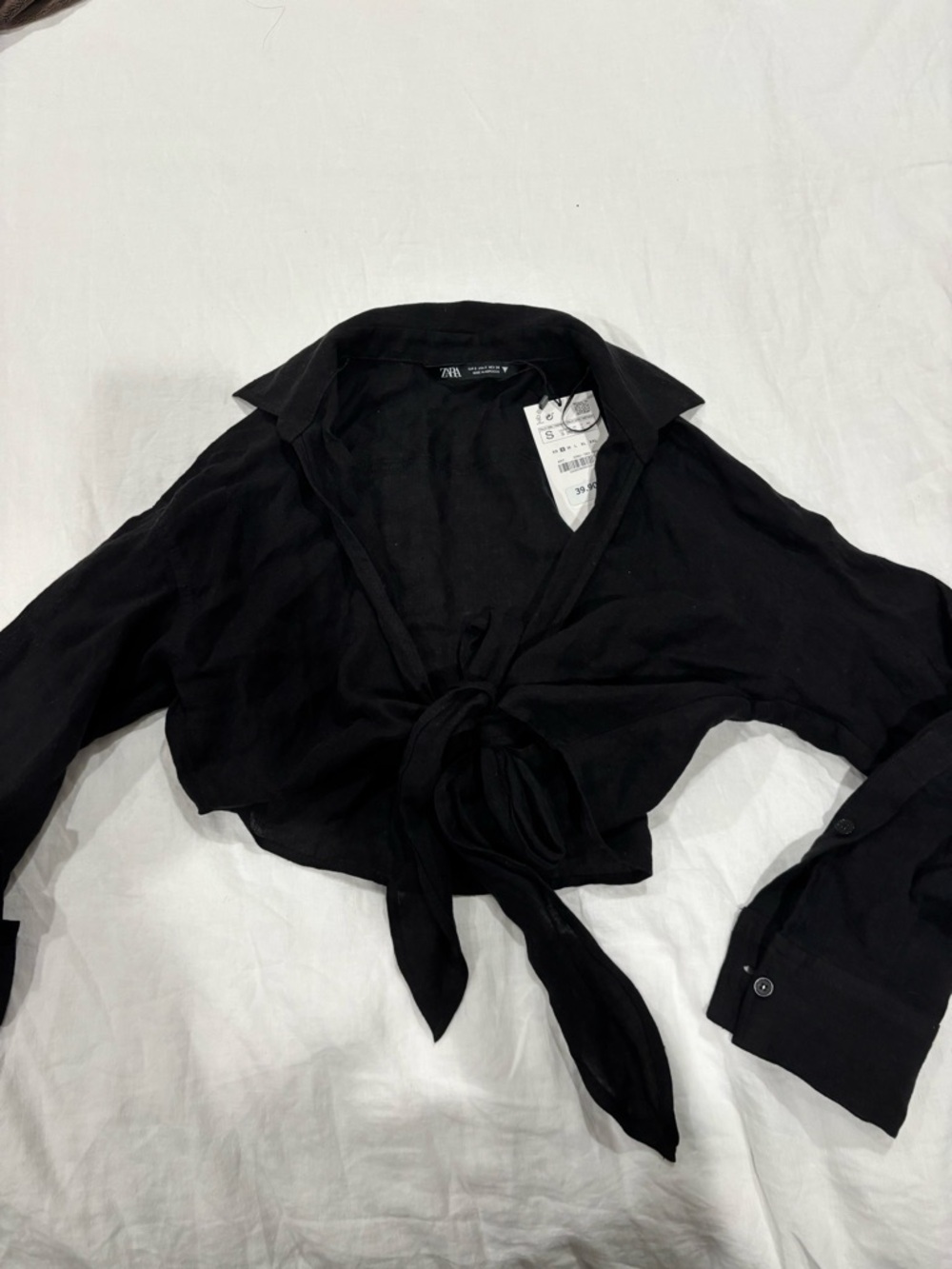Zara Black Tie-Front Crop Blouse